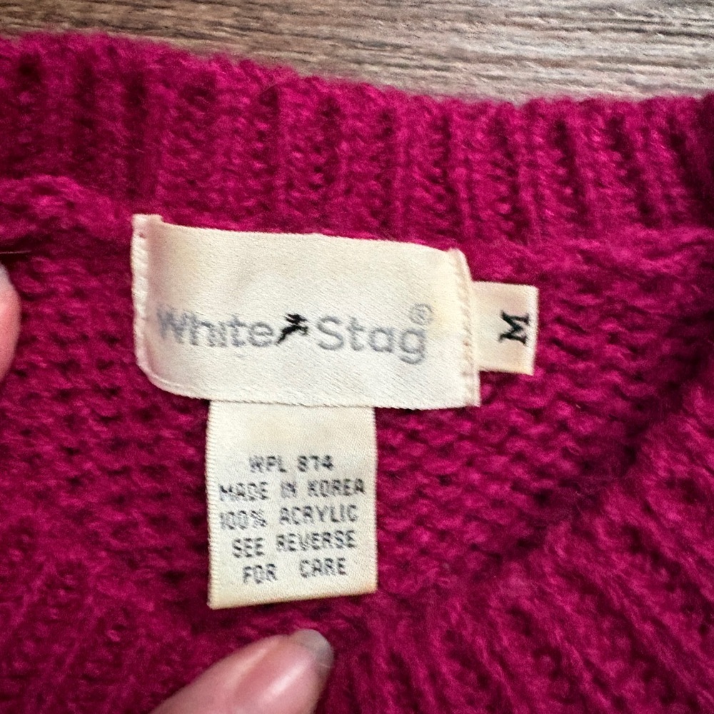 Vintage 80s WHITE STAG sweater knit farm scene folk art whimsical rare sz M EUC - Picture 6 of 16